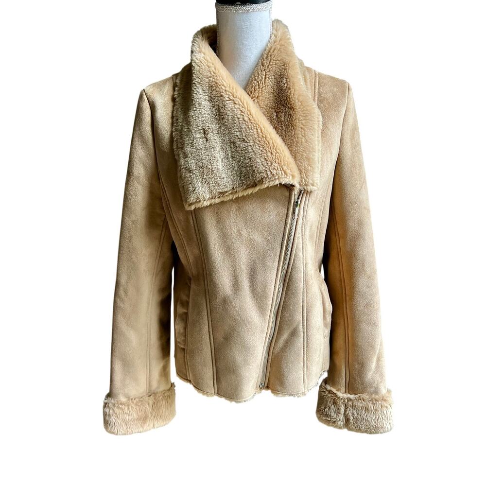 Boho Faux Suede & Shearling Moto Jacket size L